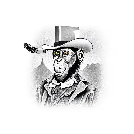 Monkey In Wild West Drinking Beer In Saloon