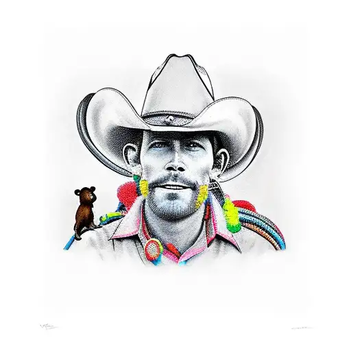 Cowboy With Monkey On Shoulder