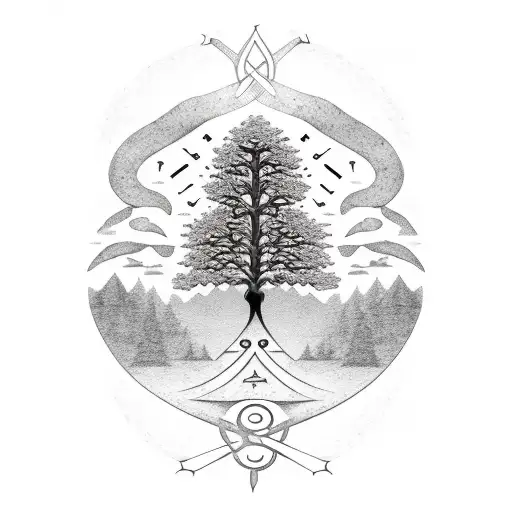 Tree Of Life With Runes And A Bull And A Viking Battle