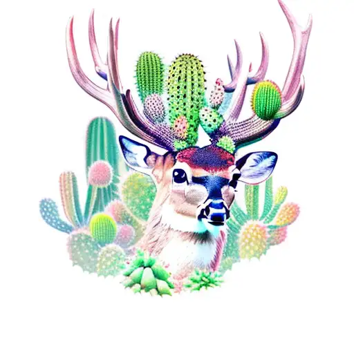 Male Deer Looking Straight With Cactus In Background