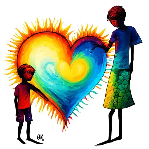 Heart Sun And Two Stick Figure Boys