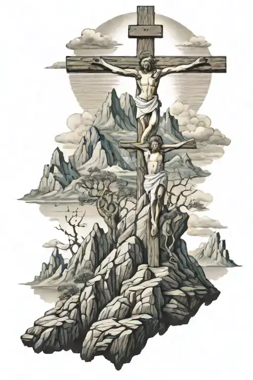 Jesus Christ Crucifixion On The Mountain