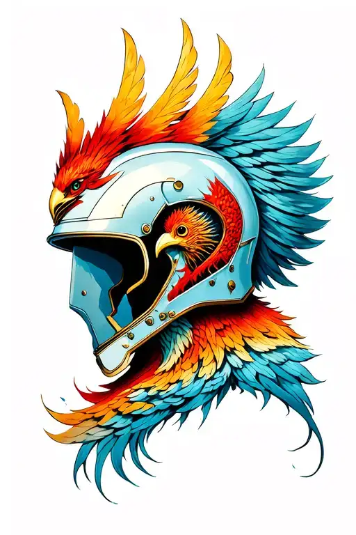 Broken Helmet With Emaciated Head And A Phenix