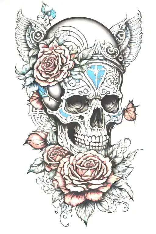 Ancien Greek With Geometrical And Skull And Roses