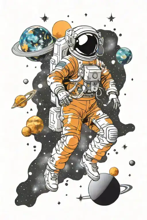 Astronaut In Outer Space Surrounded By Planets And Stars