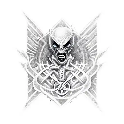 Fuse The Imagery Of A Demon With The Symbolism Of An Inverse Cross In A Blackwork