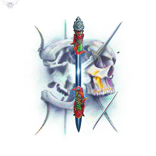 Sword Going Through Skull Long Sword