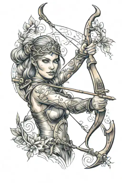 Sagittarius Huntress Holding Bow And Arrow