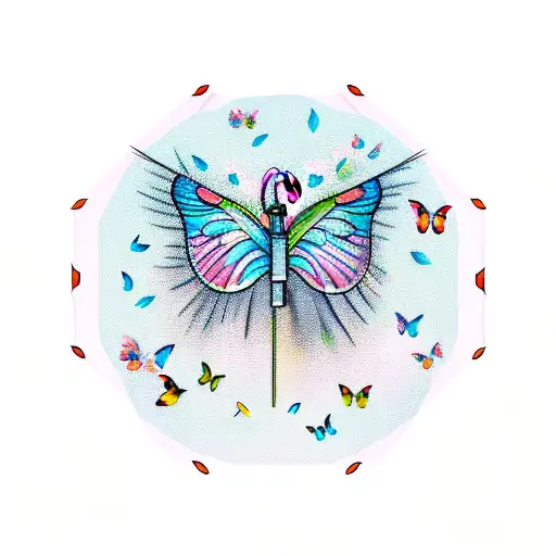 Flamingo With Butterflies And A Lantern