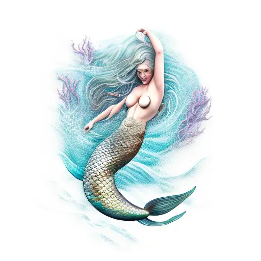 Mermaid With Flowing Hair Swimming Up