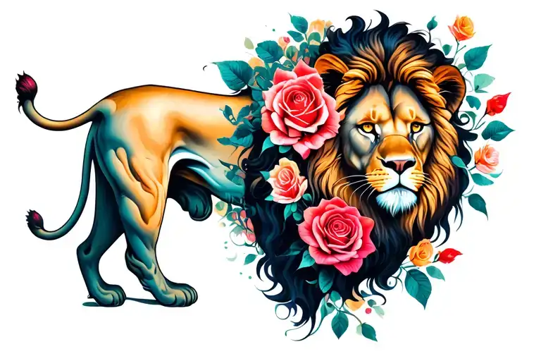 Lion And Roses