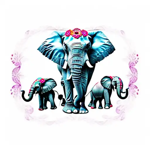 Three Elephants With Floral