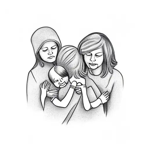 Mom Hugging 2 Daughters And 1 Son