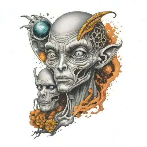 Grey Alien With The Universe In His Eyes Surrounded