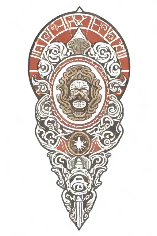 Mexican Flag Waving With Aztec Symbols