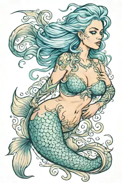 Blue Haired Mermaid Large Breast