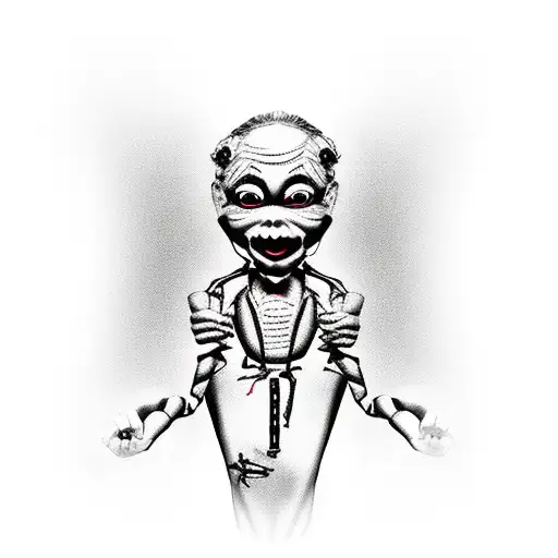 Evil Puppeteer Pulling Strings Attached To Skin Of Human Marionette In Agony