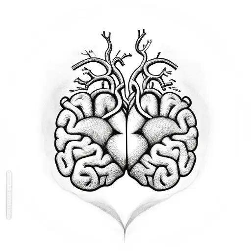 Heart And Brain On A Vine Surrounded By Dark Magical Conduits In A Circle