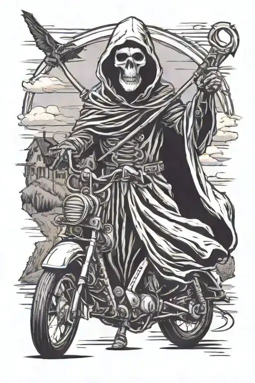Grim Reaper Holding His Sythe On An Empty Highway