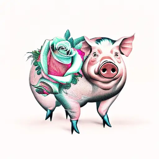 Pig And Rooster With Roses