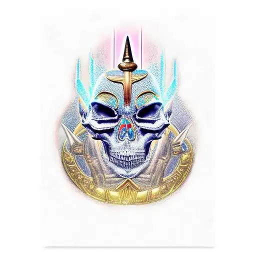 Anubis Seating On Throne Of Skull