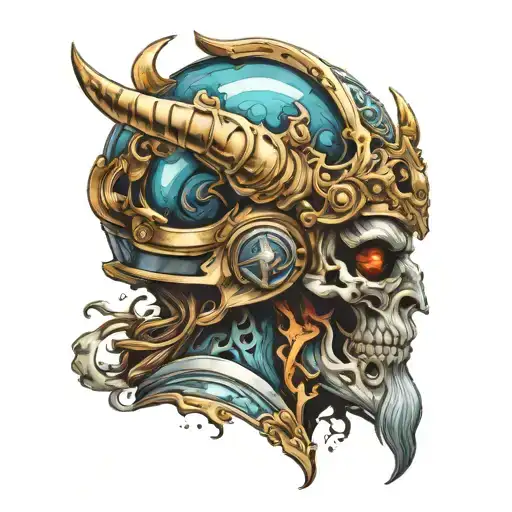 Hades Head With Helmet Filled With Water