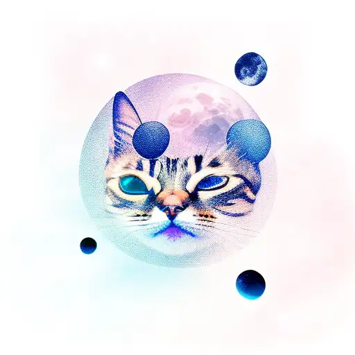 Calligraphic Milkyway Word With A Small Cat And A Moon And Stars