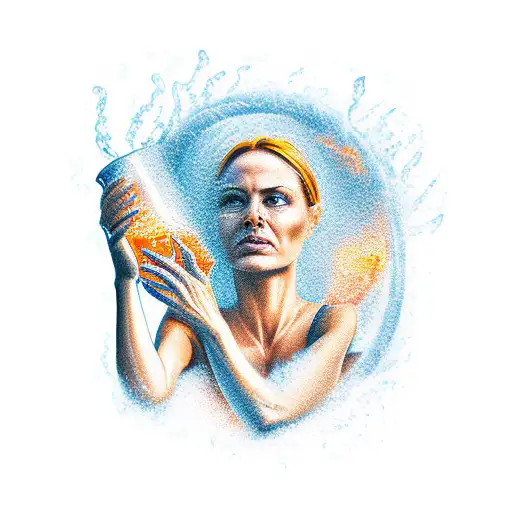 Woman Emerging Out Of Flames Carrying Buckets Of Water