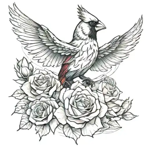 Cardinal With Rose Petal Wings Spread