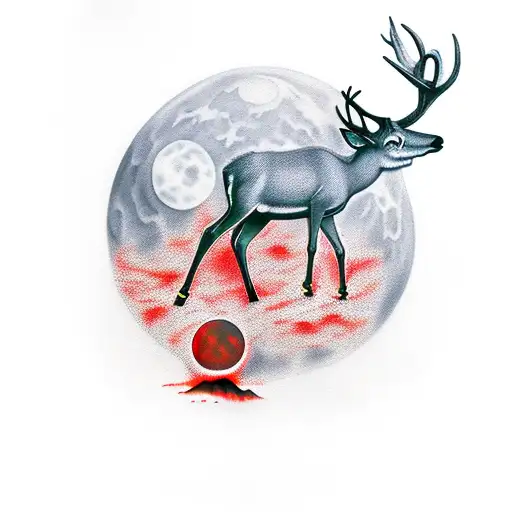 Red Moon And Deer