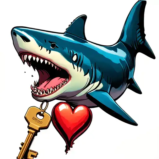 Cartoon Shark Eating Broken Heart With Key
