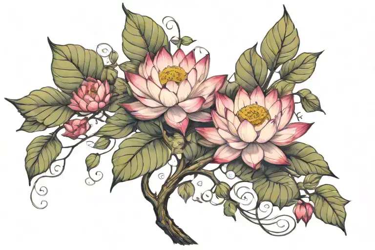 Lotus Flower Tree Of Life Intertwined