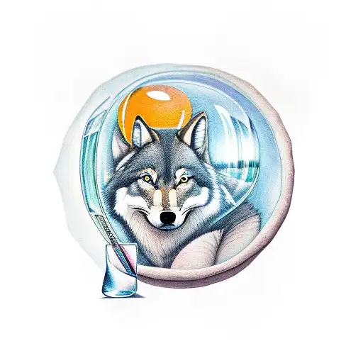 A Realistic Portrait Of A Wolf Reading A Book With A Crystal Ball On Its Side