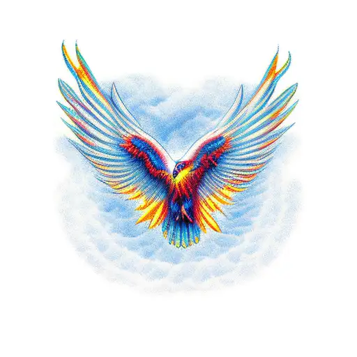 Pheonix Flying Up Towards The Sun