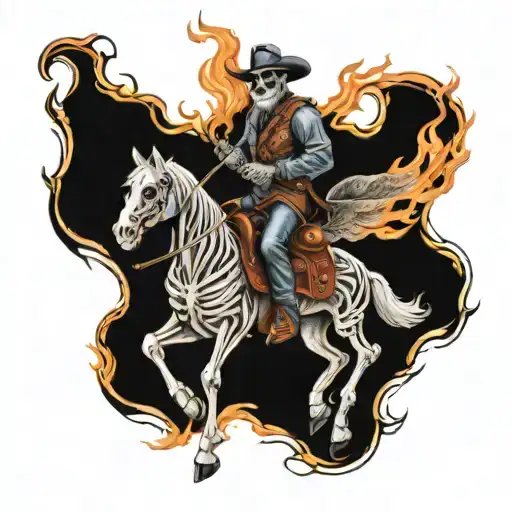 Skeleton Cowboy Riding A Pegasus On Fire Flames