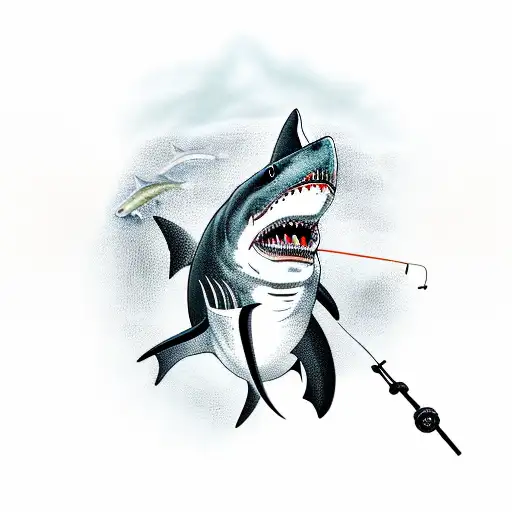 A Shark With A King Crown On His Head While Is Holding A Fishing Rod