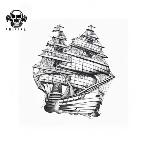 A Huge Pirate Ship In A Brave Sea