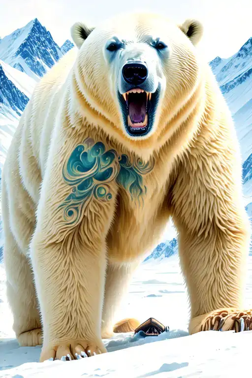 Polar Bear Growling With Mountain Range With A Hidden