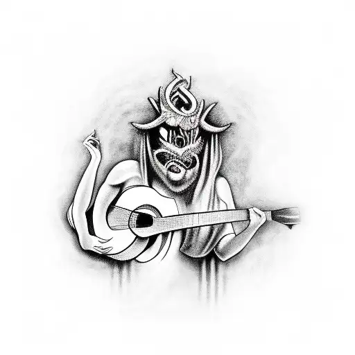 A Dark And Haunting Portrait Of A Greek Mythological Creature Playing A Guitar
