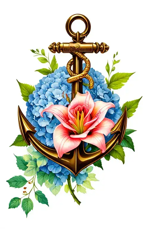 Anchor With Rose Lily And Hydrangea