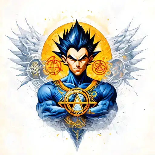 Vegeta Sleeve With Occult Symbols Incorporated In The Style Of Salvador Dali