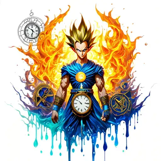Vegeta Sleeve With Occult Symbols And Melting Clocks Incorporated