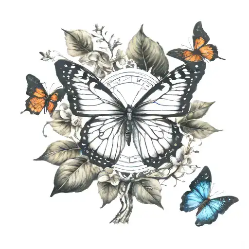 Butterfly With Tree Inside And Symbol For Surrender