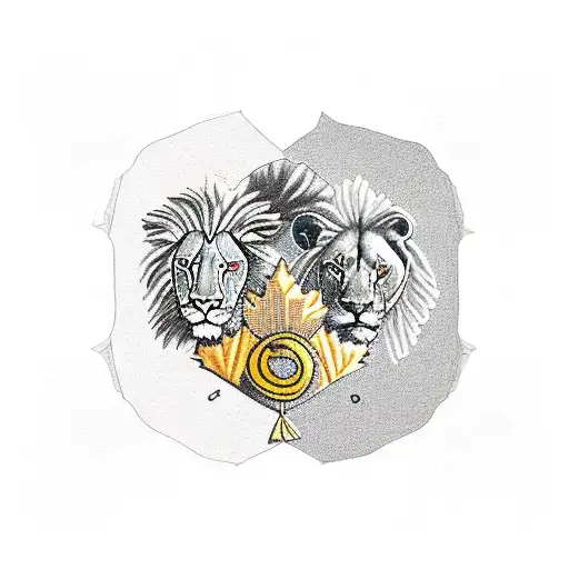 A Lion And A Capricorn And Below A Maple Leaf With Inside Me And My Three Kids