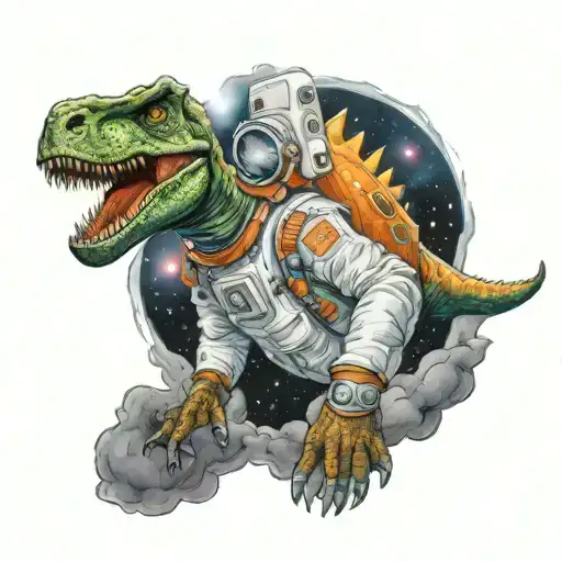 Dinosaur With Astronaut Suit In Space