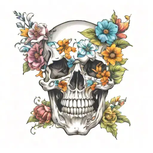 Skull With Colorful Flowers Blooming Out Of Skull