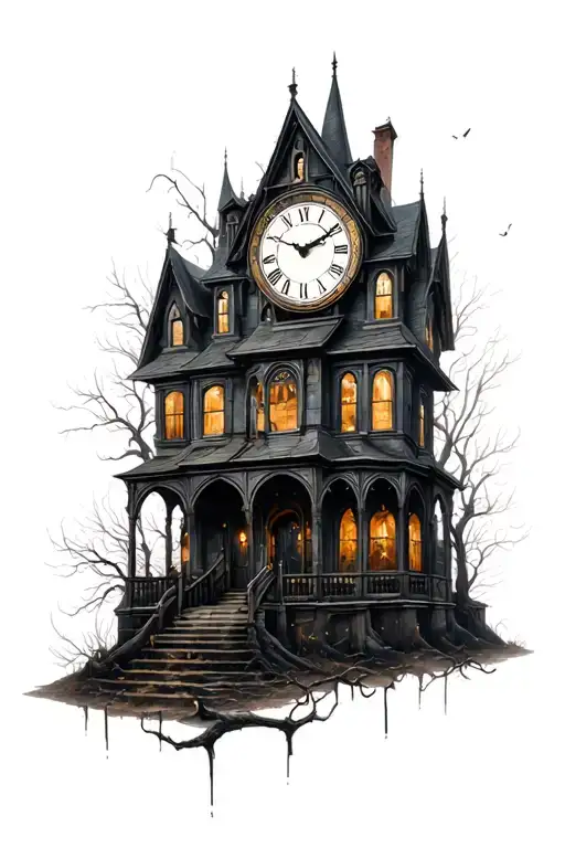 Haunted House With Gothic Clock Face