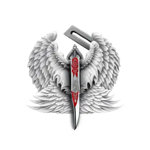 Angel And Devil Double Edged Dagger With Handle In The Middle