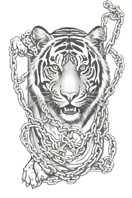 Tiger Emerging From Chains Wrapped