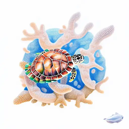 Sea Turtle With Coral Growing Out Of Shell